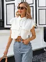 Camisa corta de unicolor con bolsillos con tapas