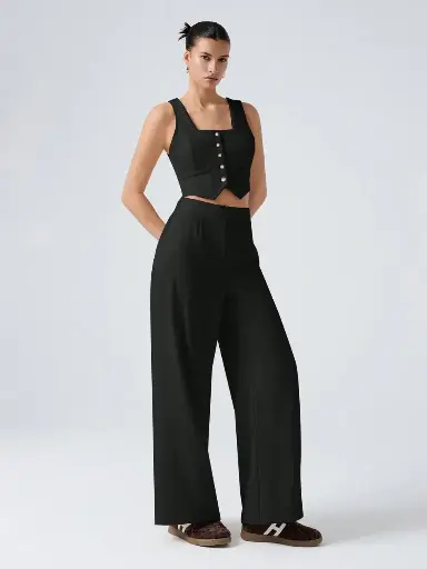 Conjunto pantalón y top de cardigan negro