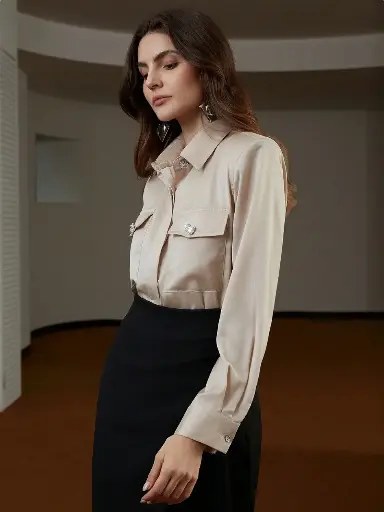 [sz2406255707393301] Camisa casual de moda de oficina de unicolor y manga larga